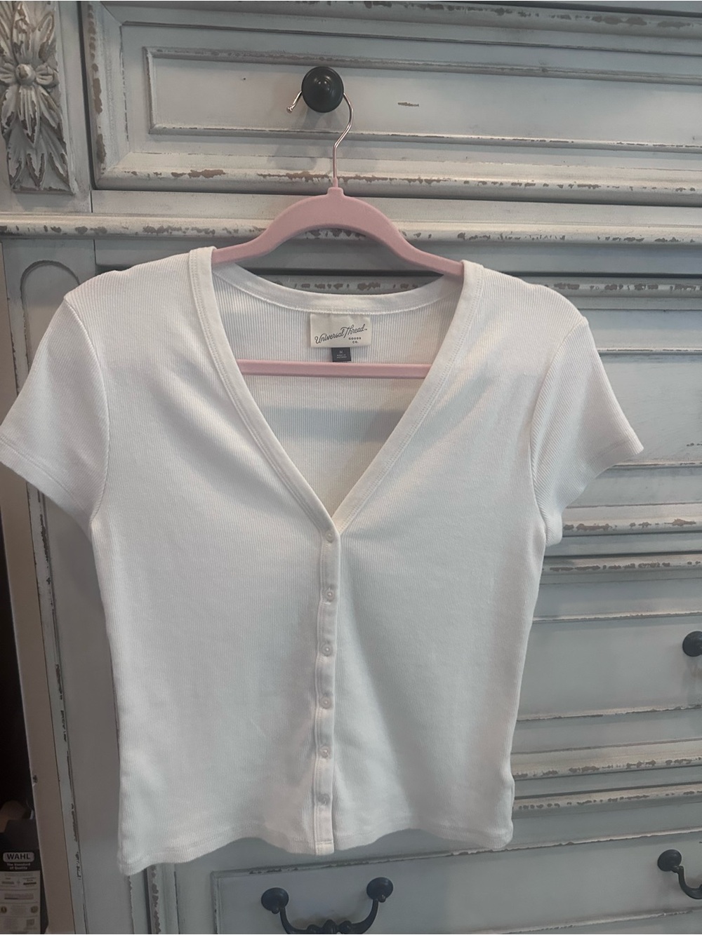Universal Thread White Short-Sleeve Button Crop Top